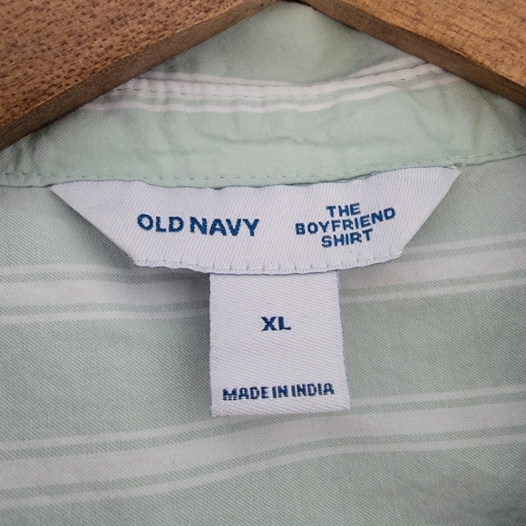 Old Navy Green The Boyfriend Shirt Pinstripe Button Down - Picture 3 of 4